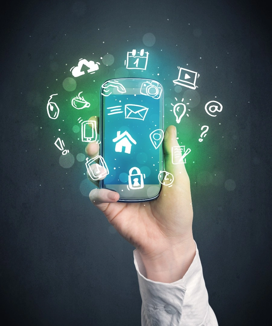 Mobile device with digital service and communication icons