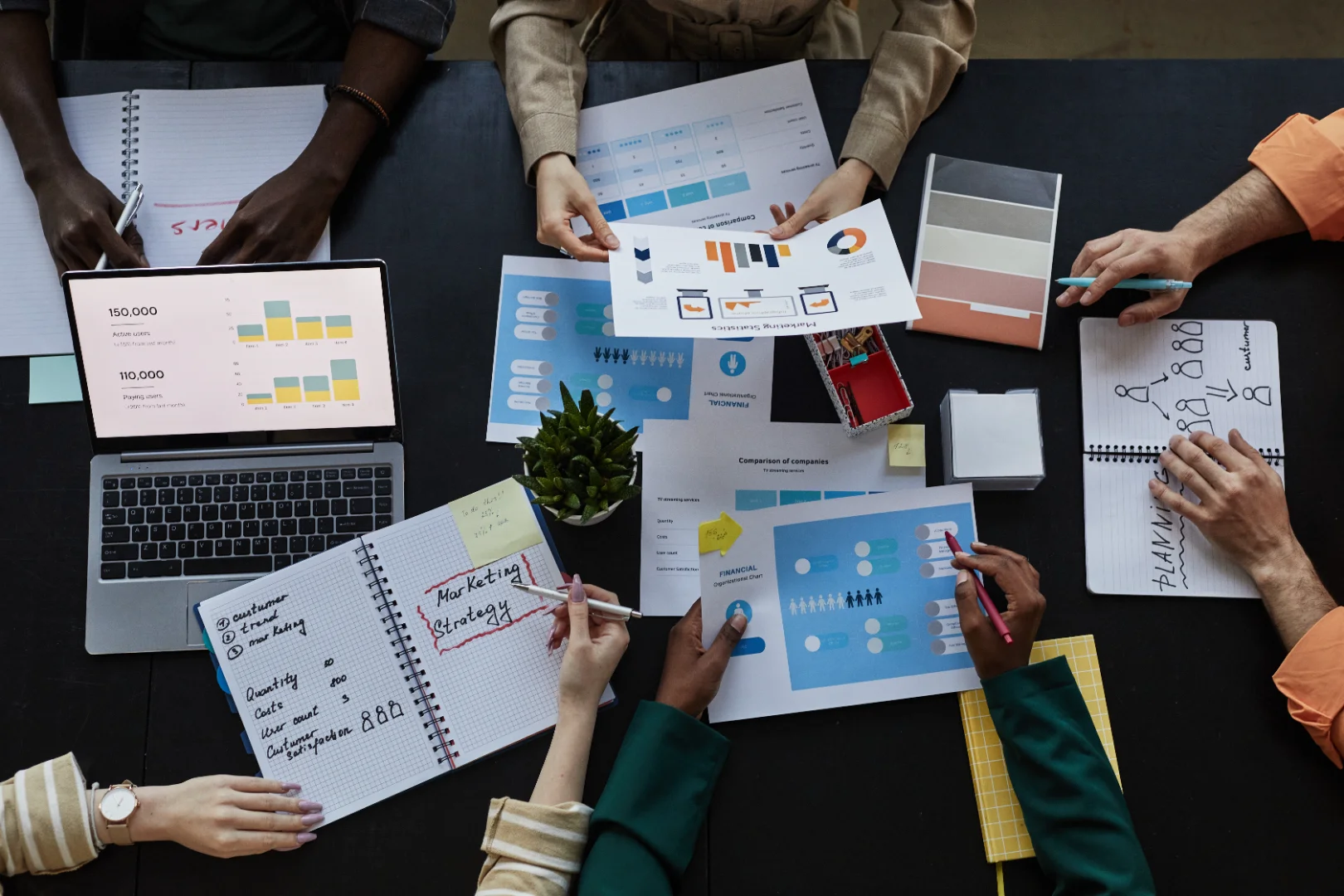 Business team planning online project and marketing activity
